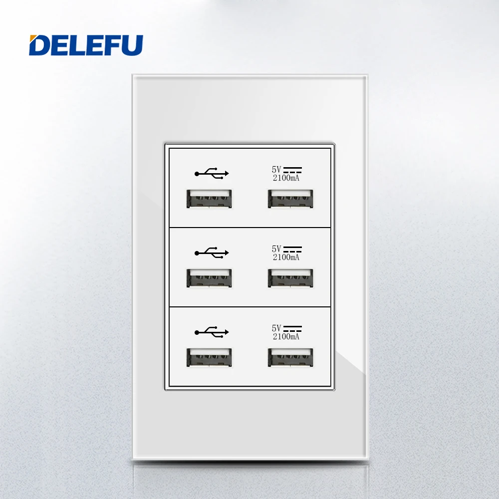 4*2 Black White Grey Tempered Glass Panel Complete fully charged USB Wall socket 118*74mm 2.1A 5V socket USB socket