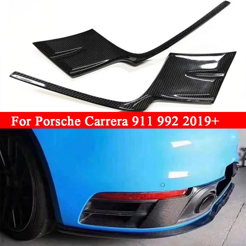 

For Porsche Carrera 911 992 2019+ Carbon Fiber Rear Bumper Side Spoiler Cover Car Boot Exhaust Guard Plate Splitter Body Kit