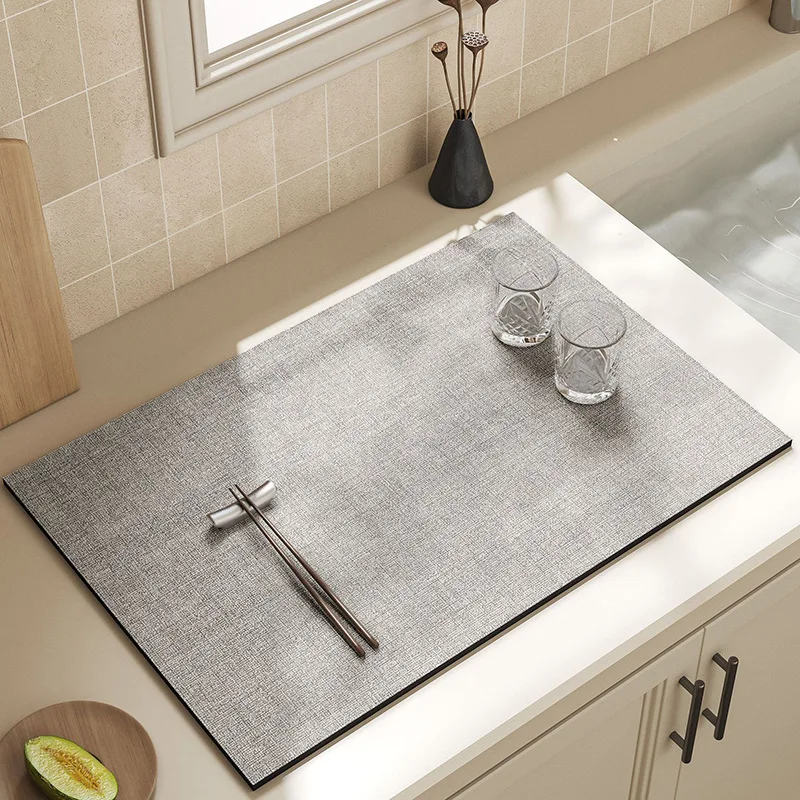 VIKAMA Dark Navy Plain Diatomaceous Earth Dish Drying Mat, Non Slip Absorbent Kitchen Sink Coffee Machine Draining Pad