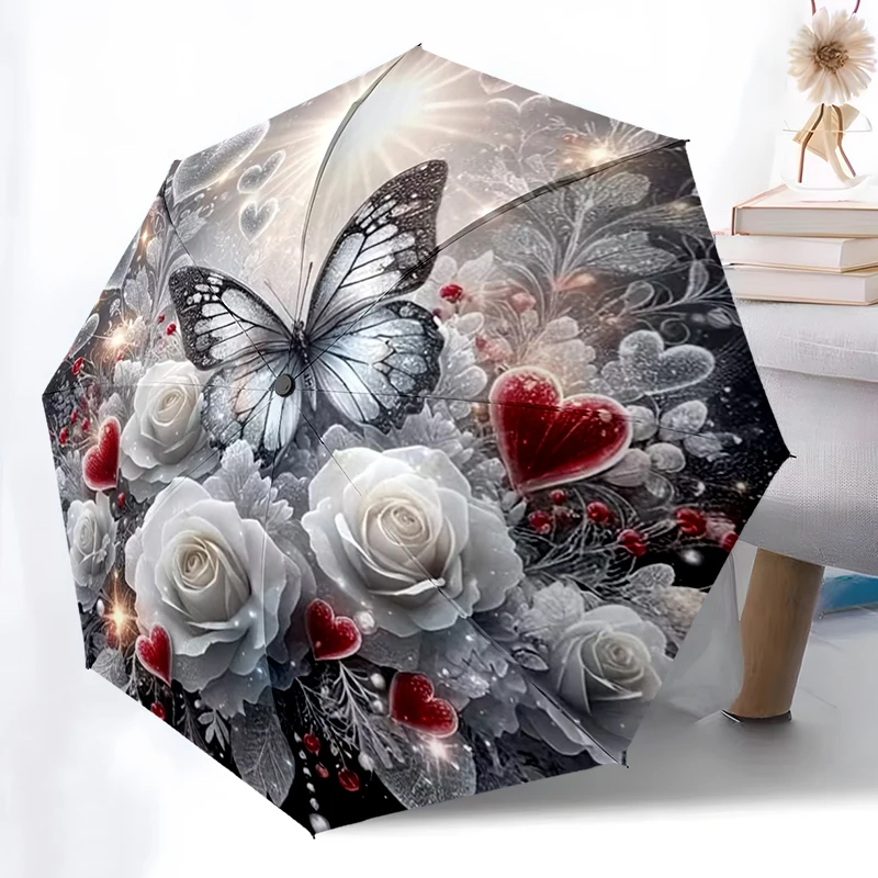 

Белый зонт-бабочка с автоматическим открытием/закрытием, прочная железная рама и 8-релочная конструкция, зонт для женщин и мужчин, рождественские подарки