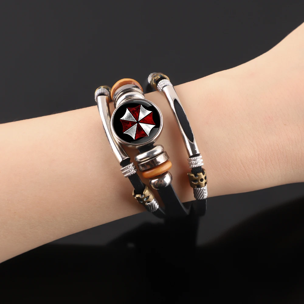 لعبة المظلة المقيمة خمر سوار للرجال النساء الأسود مضفر متعدد الطبقات أساور جلدية فاسق هدية عيد ميلاد سوار #6