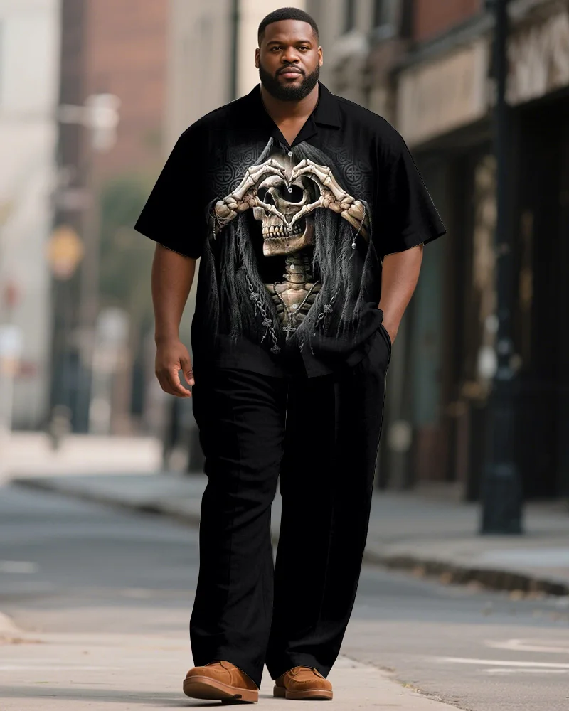 

S-9XL Men's Gothic Skull Print Shirt & Pants Set Multi-Design Casual 2-Piece Summer Outfit
