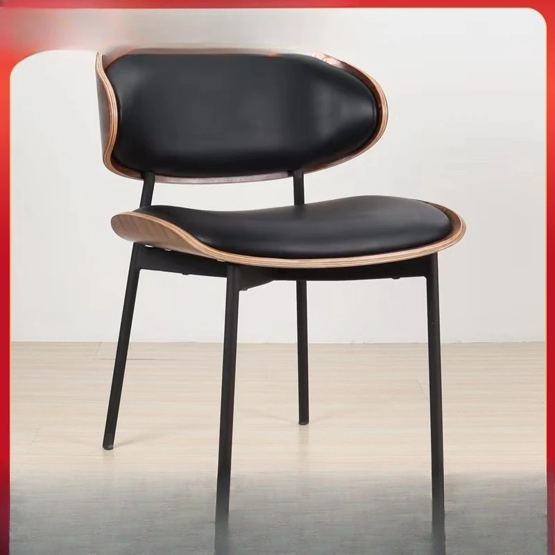 

Designer Dining Chair Leather Soft Bag Log Modern Bending Wood Cafe Meeting Guests Negotiation Chair Comfortable