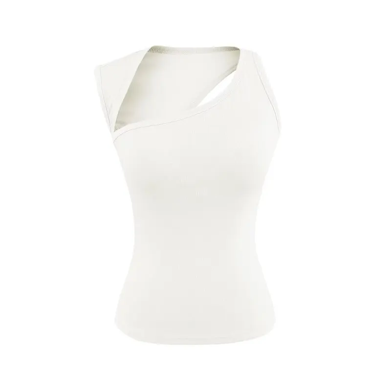 Women's top with fixed chest pads, irregular hollow-out design, beautiful back, waist-cinching, high elasticity, slimming e