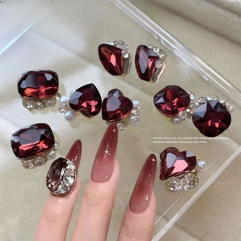 Nieuwe Stijl Droge Roos Stapels Diamanten Sieraden Nail Art Diamanten Flash Crooked Heart Afgewerkt Bijl Hoofd Rechte Hoek Nageldecoratie