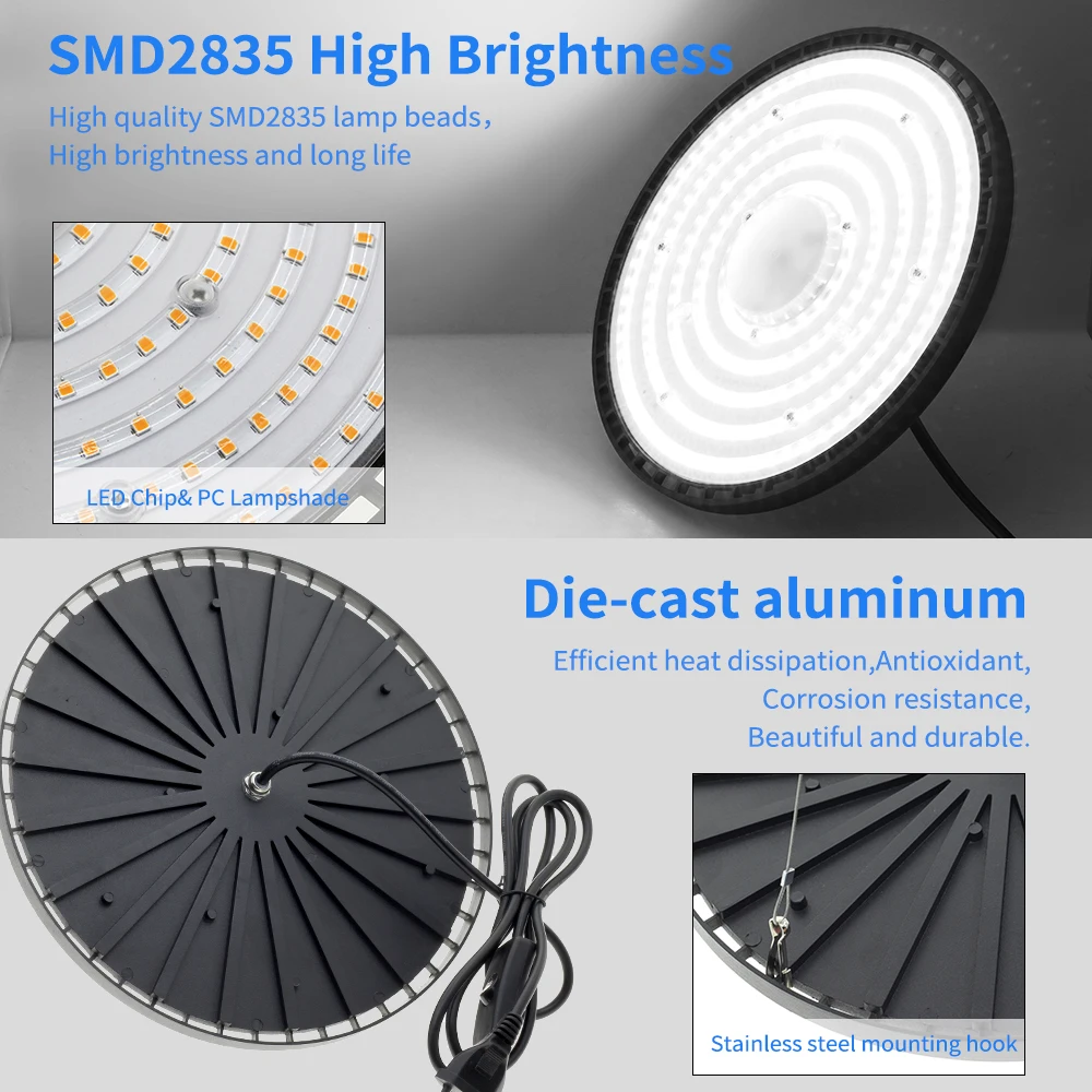 UFO High Bay Light 70W 100W 150W IP65 Waterproof LED Industrial Lighting For Garage Gym Factory Warehouse