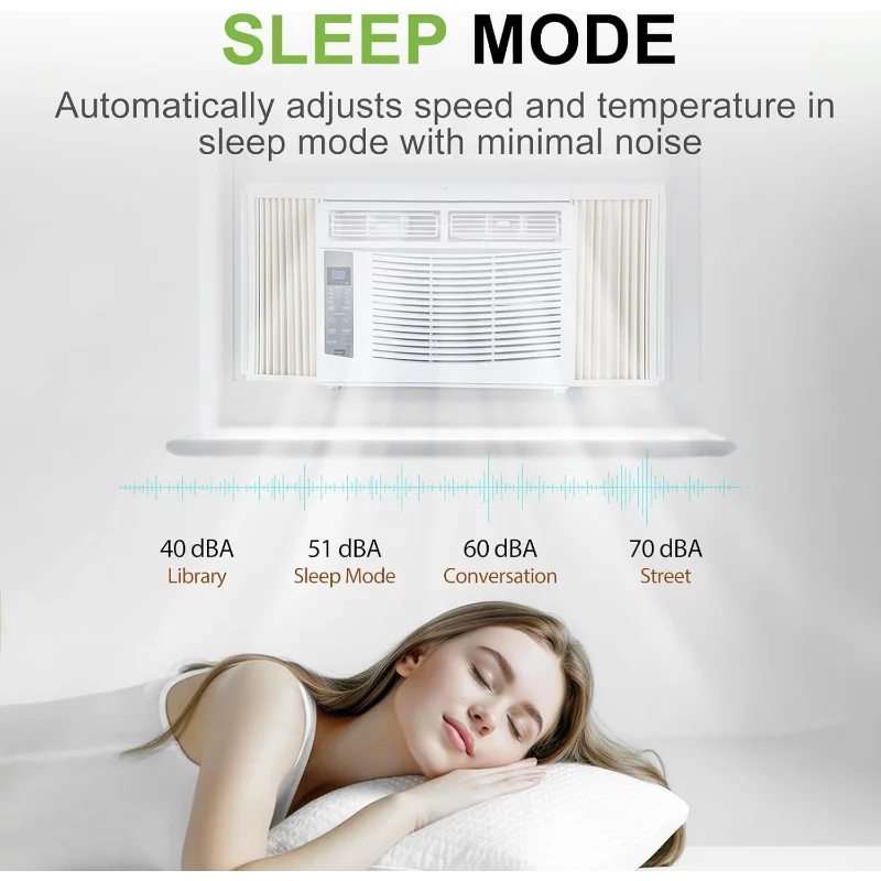 مكيف هواء نافذة 6,000 وحدة حرارية بريطانية، وحدة تيار متردد ذكية للنافذة مع جهاز تحكم عن بعد، موفر للطاقة، مجموعة سهلة التركيب