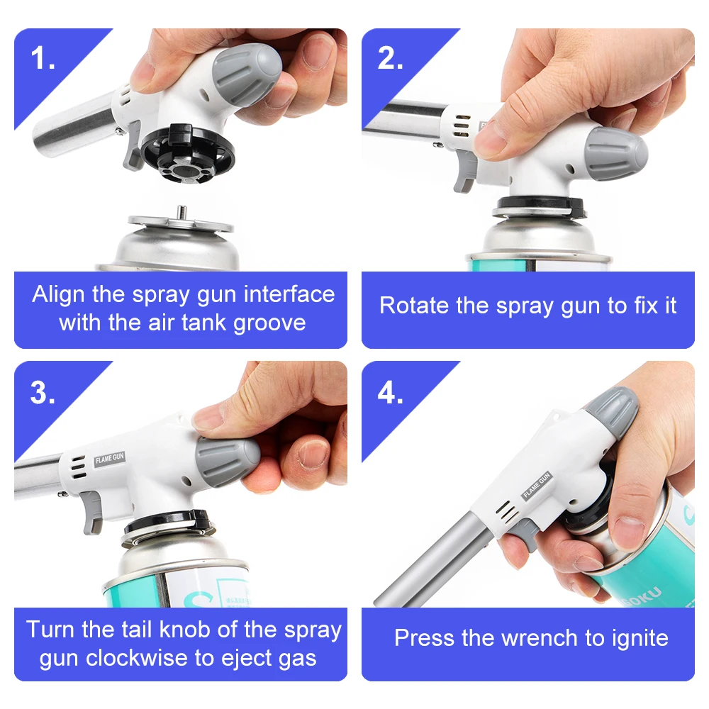 Widesea Camping BBQ Cooking Welding Gas Torch Flame Gun Nozzle Outdoor Ignition Flamethrower Heat Butane Burner Spray Equipment