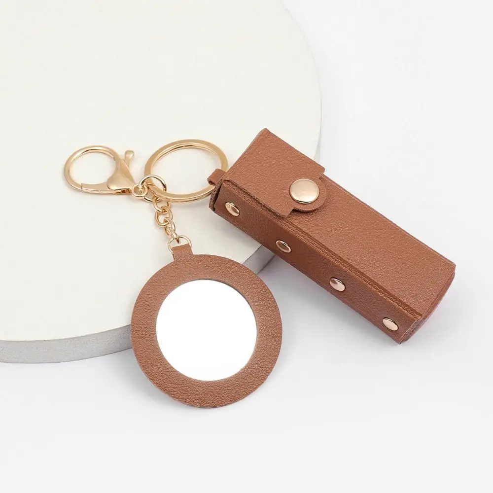 

Pu Leather Lipstick Bag with Mirror Lipstick Storage Box Mini Cosmetic Bag Lip Gloss Bag Makeup Bag Key Chain Women