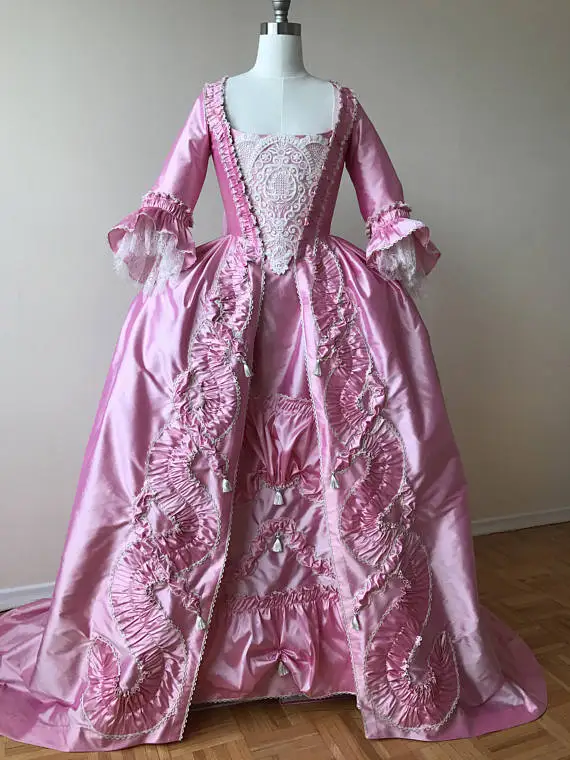 Rococó feminino marie antoinette vestido rosa 1700s royal court belle marie antoinette robe la francaise saco de volta vestido