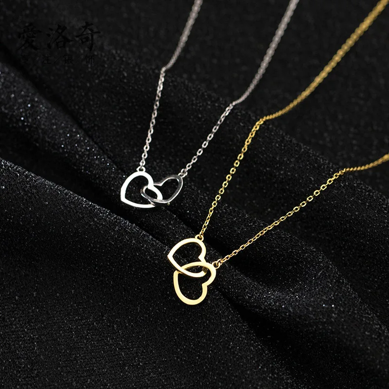 Collana a doppio cuore romantica di moda in argento Sterling 925 di trustcherokee per le donne matrimonio san valentino gioielleria raffinata DB286