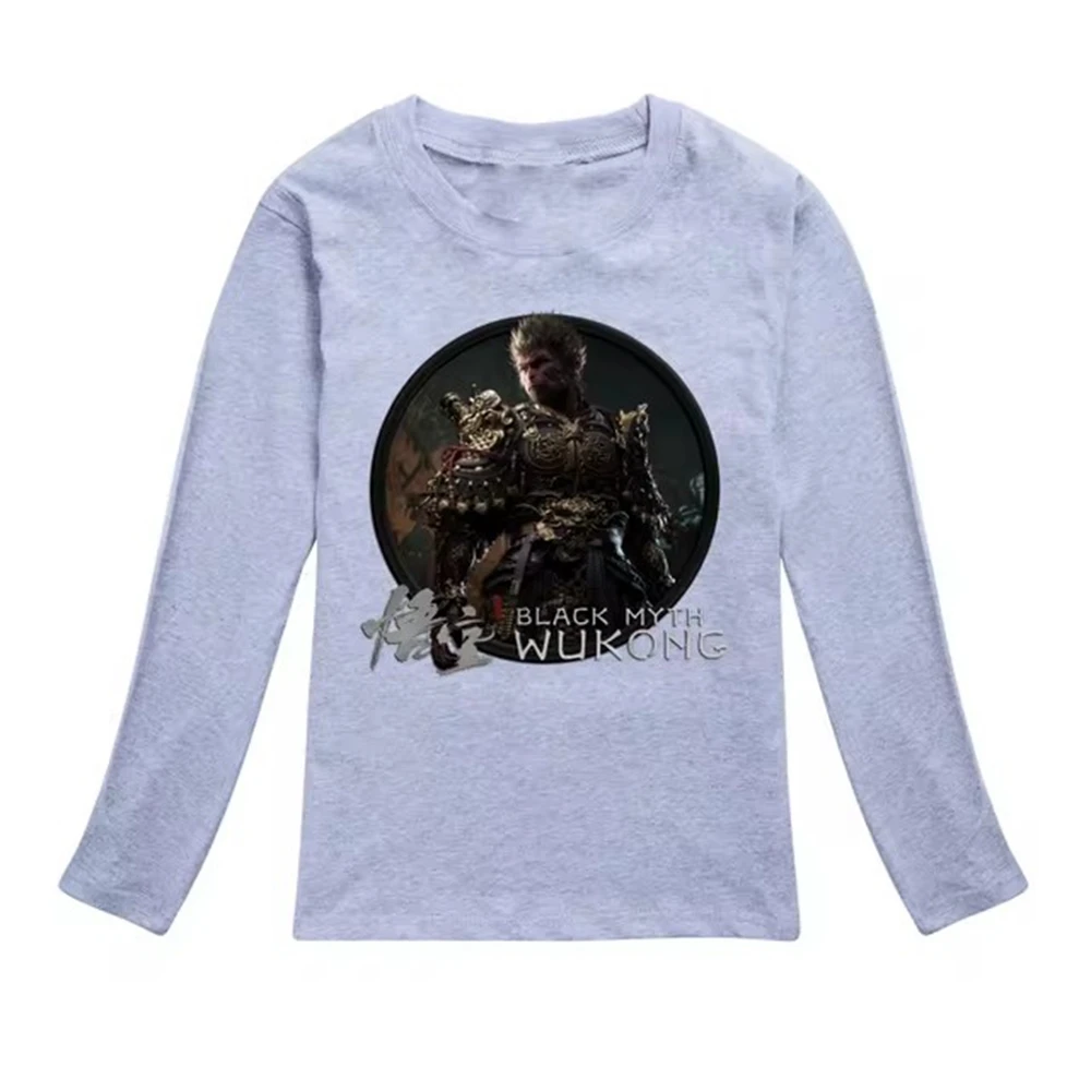 Spring/Autumn New Boys Clothes Cotton T-shirt Black Myth Wukong Game Kids Long Sleeve T-shirt Fashion Children's Clothing