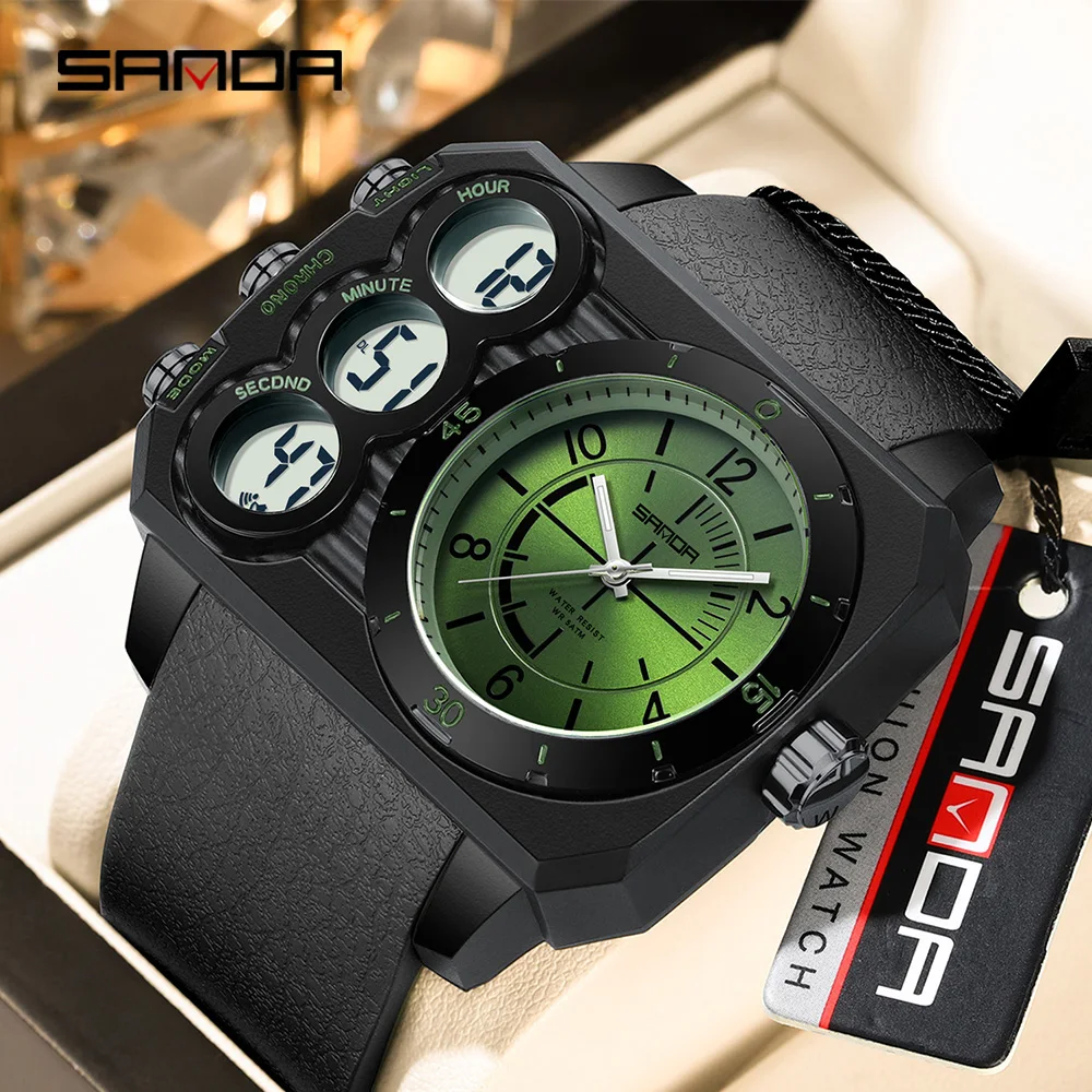 SANDA 6237 New Sports Watch For Male Students With Nightlight Waterproof Tactics And Youth Dual Display Electronic Wristwatches