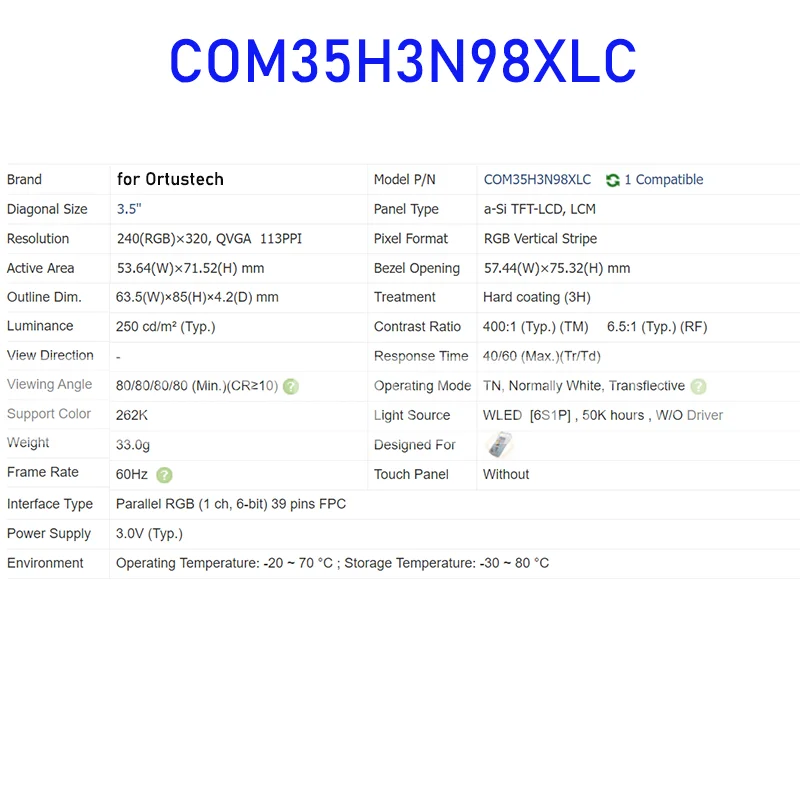 COM35H3N98XLC 3.5 фотопанель экрана для Ortustech абсолютно новая и Быстрая доставка 100% протестирована