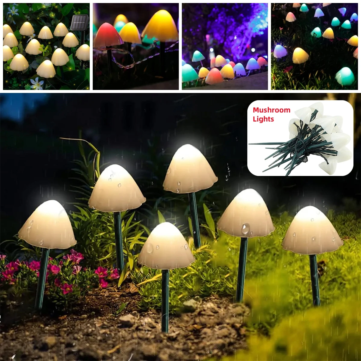 1 Set Mushroom-Shaped Lights Battery/Solar Energy/USB Interface Powered Lights Garden Lawn Waterproof Decor Lamp 3 Light Colors