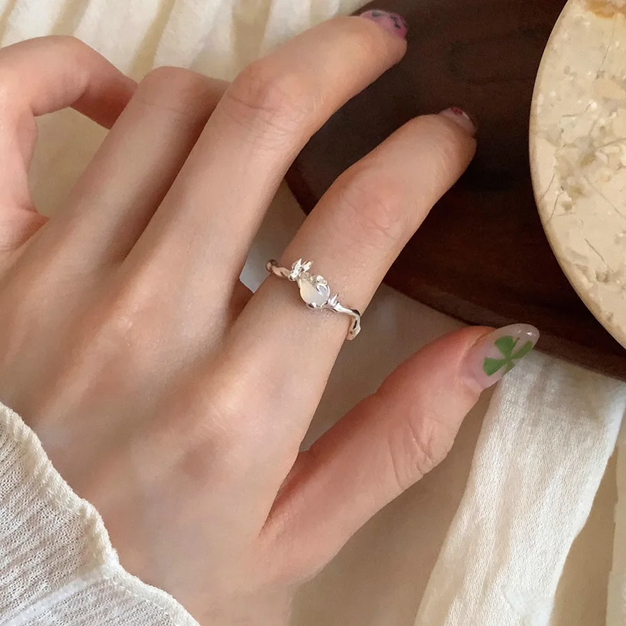 925 Sterling Silver Open Finger Ring Elegant Opal Clear Flower Irregular Elegant For Women Jewelry Gift Dropship Wholesale