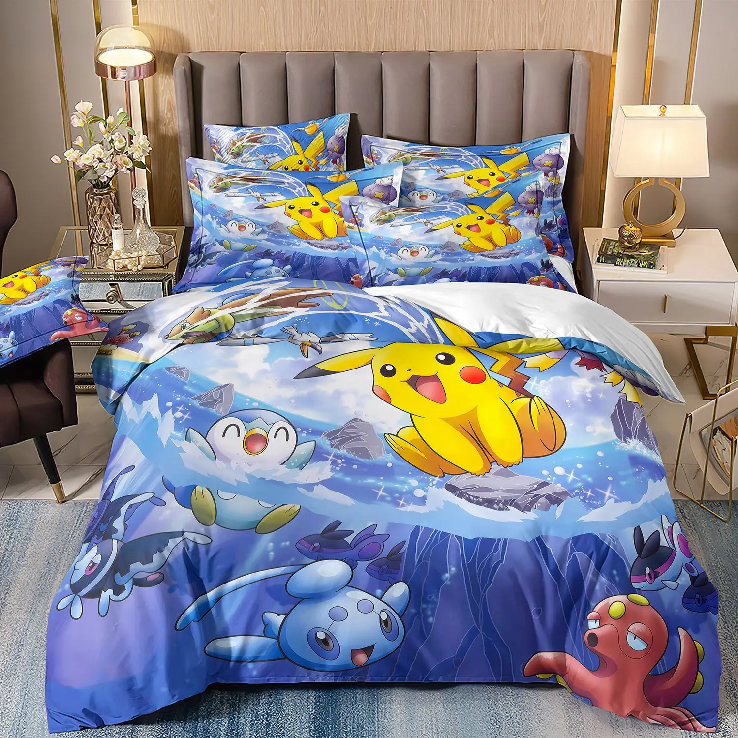 

Cartoon Anime Pokemons Bedding Set Kawaii Pikachu Gengar Duvet Cover Set Quilt Cover Pillowcase Kid Bed Set Twin Queen King Size