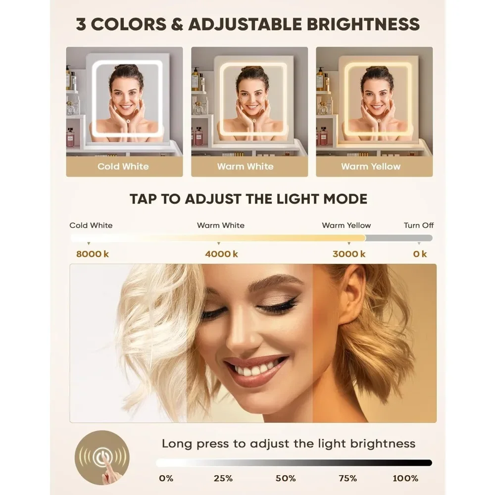 Meja Rias, Set Meja Rias Kecil dengan Cermin Persegi dan Meja Rias Ringan dengan Laci