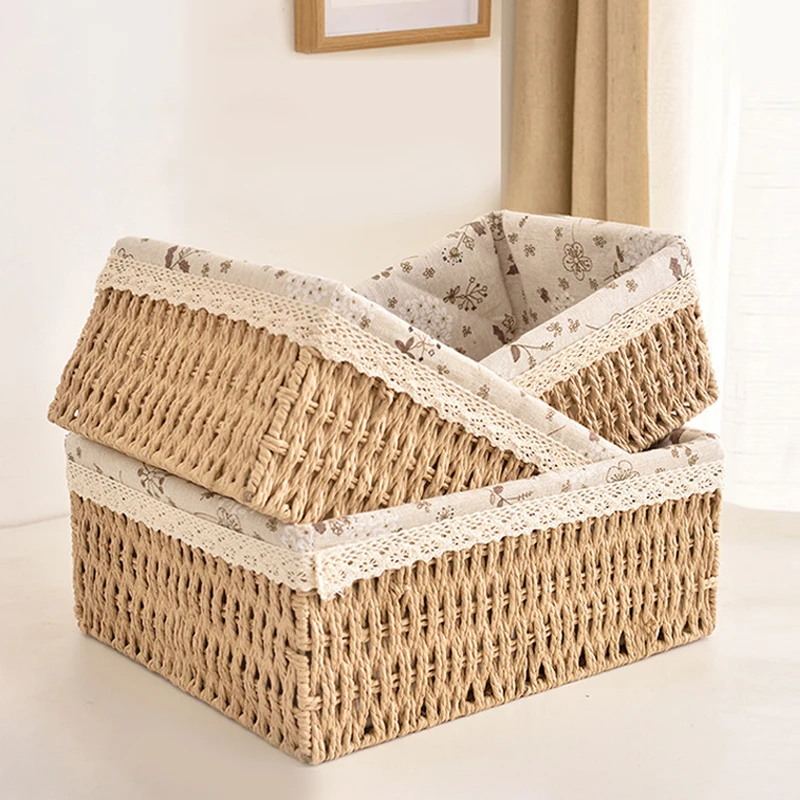 

Multi-Purpose Storage Basket Imitation Rattan Desktop Sundries Organizer Cosmetics Snack Basket Home Decoration