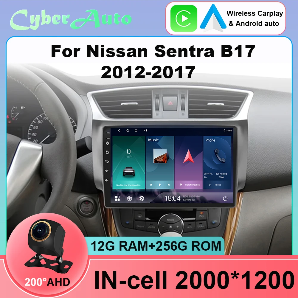 Car Radio Android 15 For Nissan Sylphy B17 Sentra 12 2012-2018 Navigation GPS Head Unit Stereo 5G WIFI Multimedia Wireless
