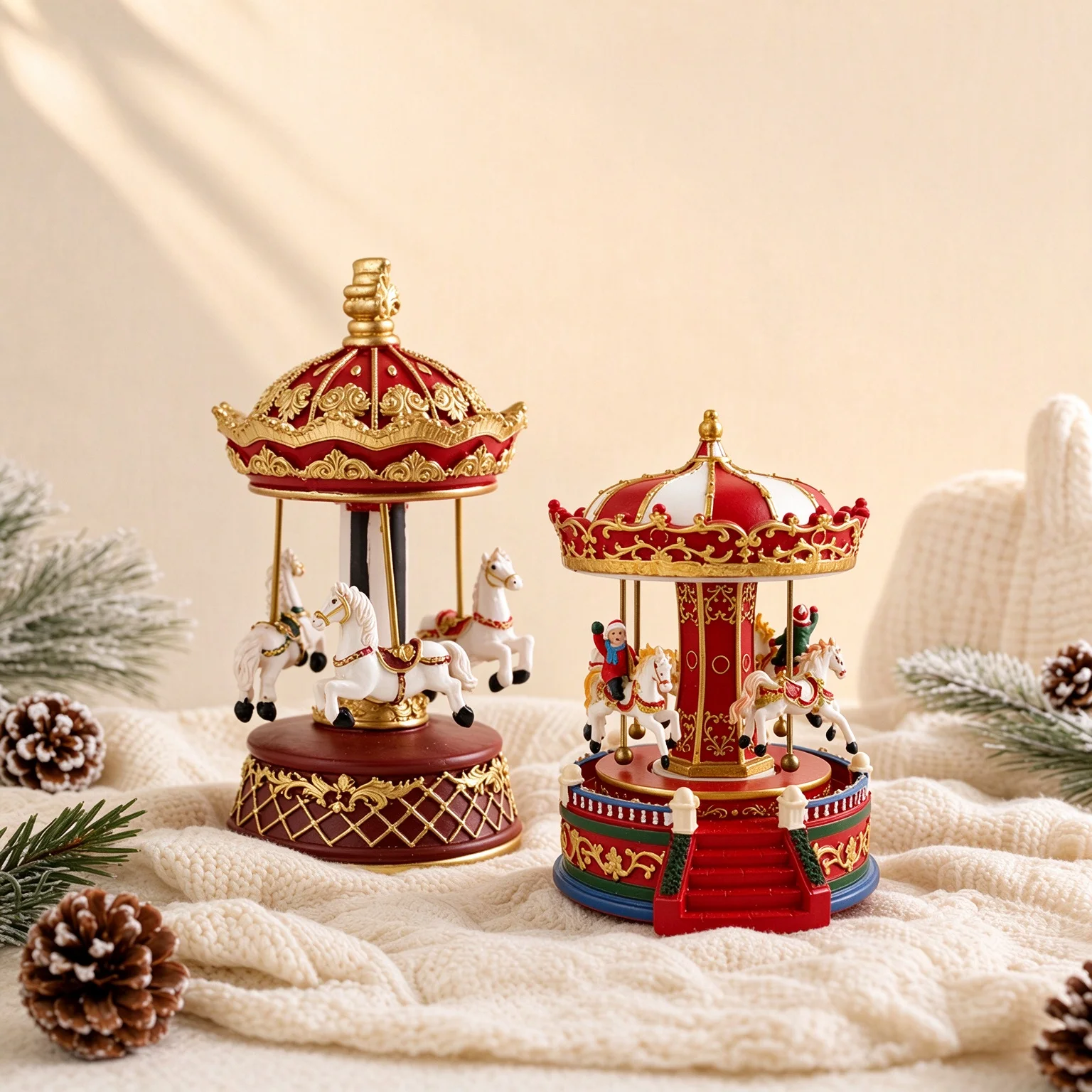 Christmas Rotating Music House Statue, Retro Nordic Tabletop Ornament, Xmas Fireplace Decoration for Kids