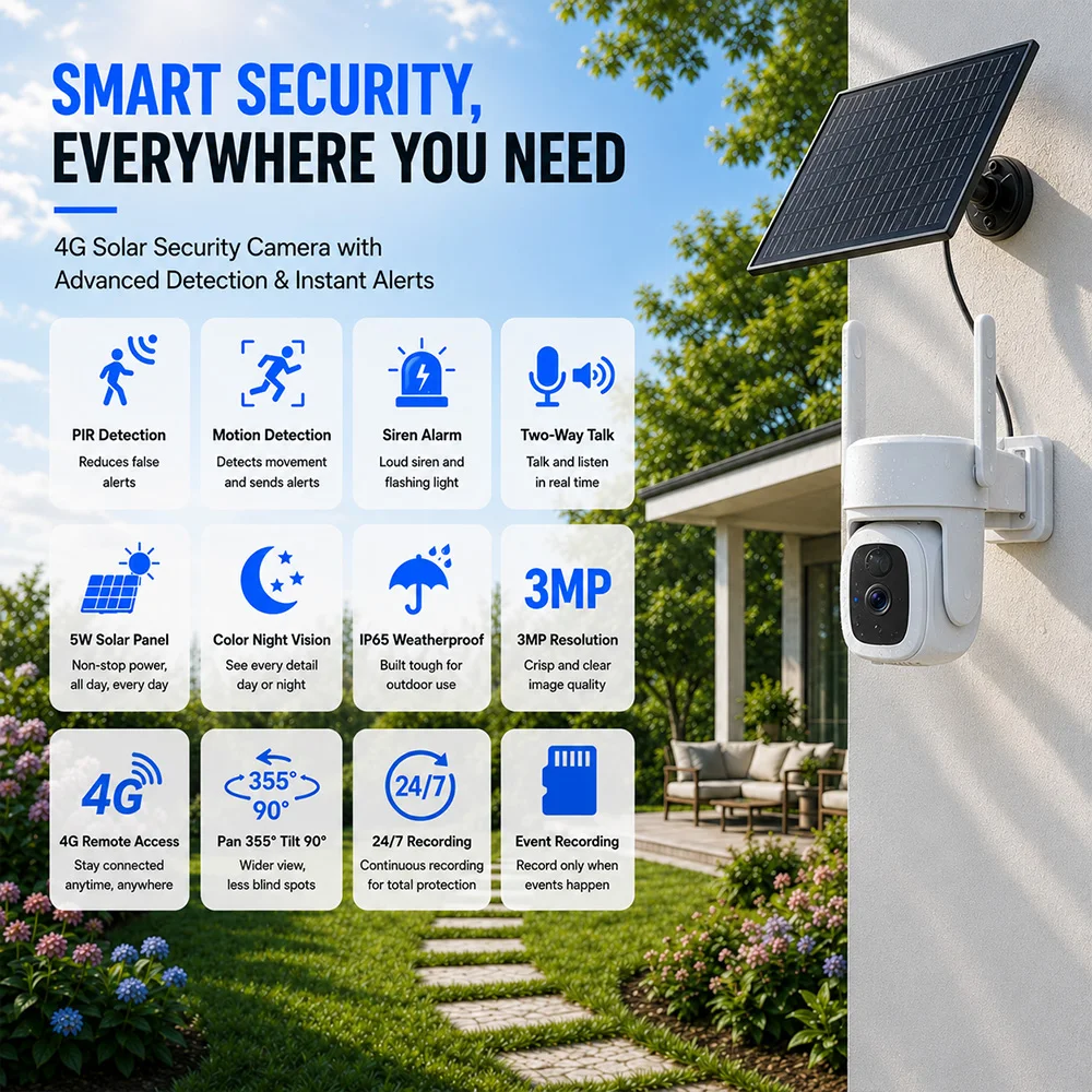 Tuya SmartLife 4G 3MP IP65 Waterproof PIR Motion Detection Full Color Night Vision Surveillance Smart Security Solar CCTV Camera