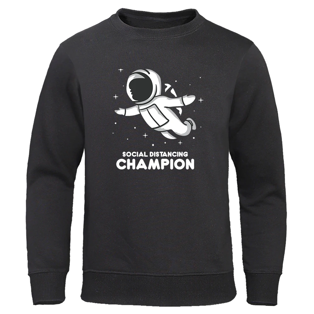 Cartoon Astronaut Social Distancing Champion Men Sweatshirts Autumn New Streetwear Harajuku Fleece Pullover Loose Crewneck Hoody