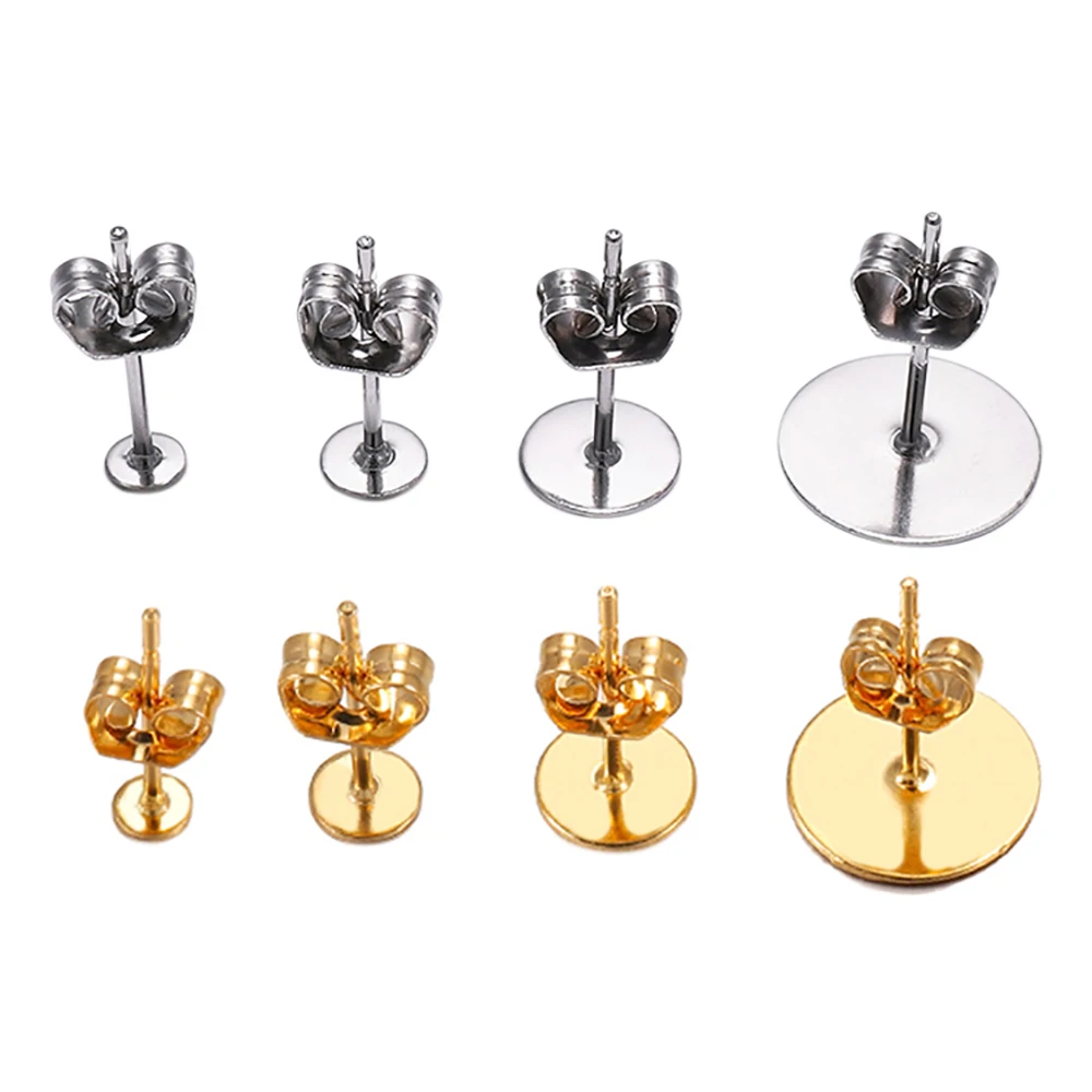 20-100Pcs/Lot Stainless Steel Blank Post Earring Stud Base Pins With Earring Plug Supplies For DIY Jewelry Making Kits Findings