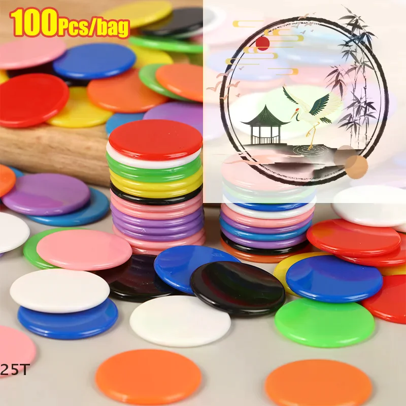 100Pcs 25MM Montessori Learning Education Math Toy Plastic Poker Chips Bingo Chip Markers Token Family Club Party Counting Toy