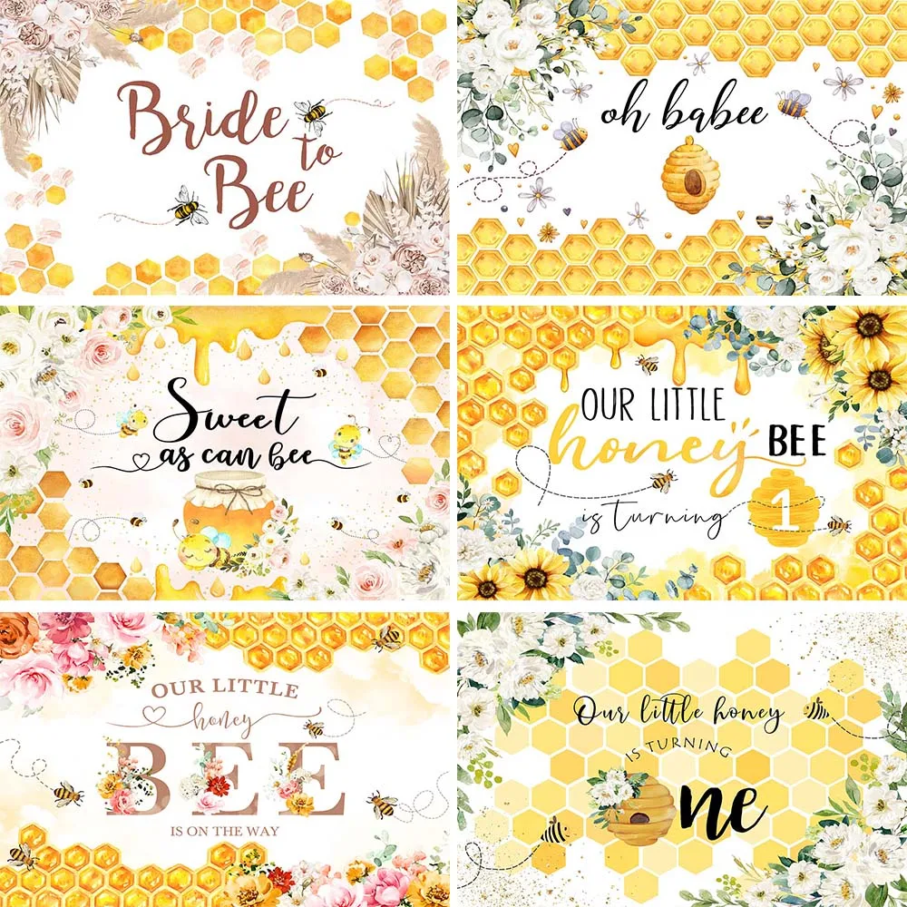 

Mocsicka Bee Theme Baby Shower Backdrop Our Little Honey Bee Girl 1st Birthday Party Decor Bohemian Photography Background Props