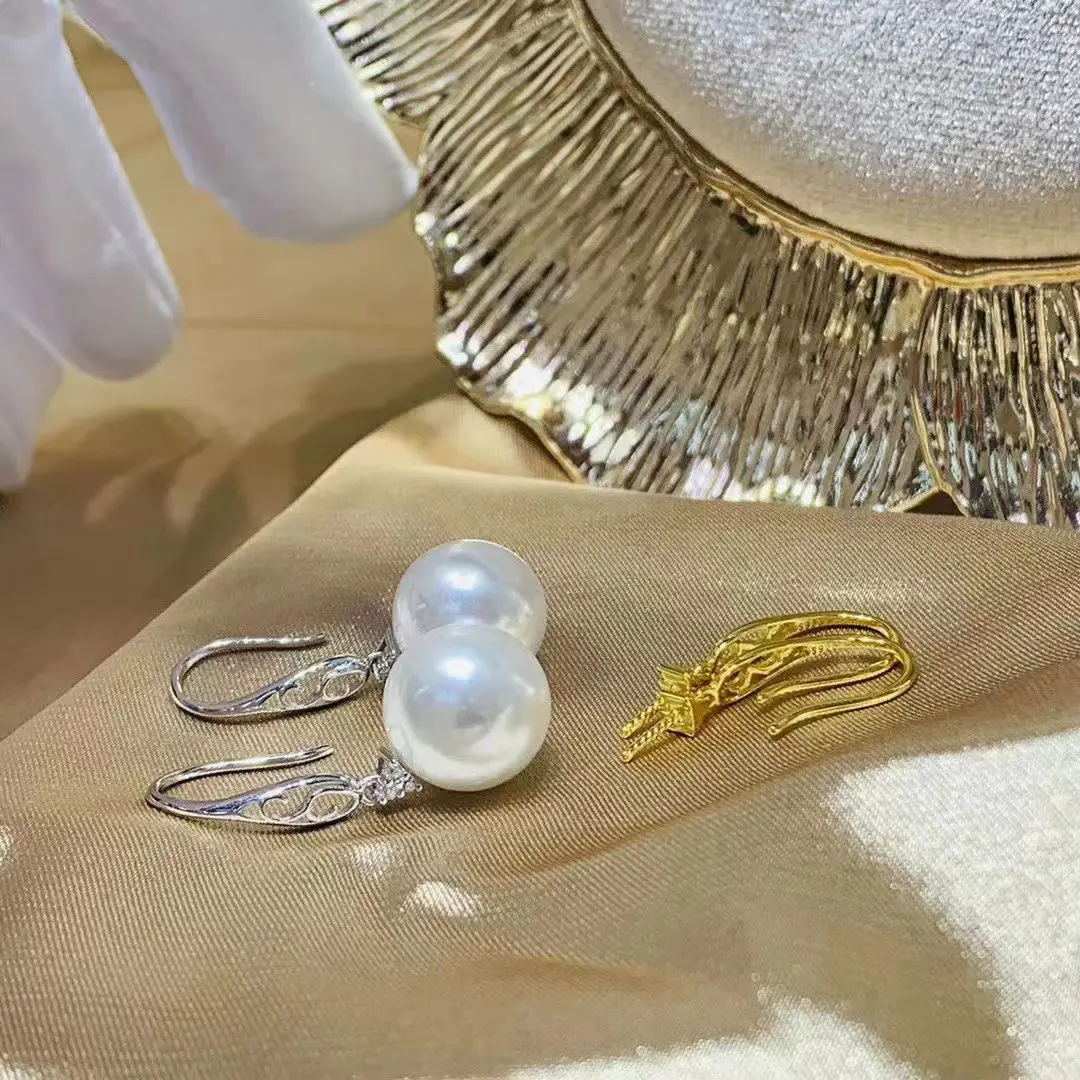 Wholesale S925 Sterling Silver Earrings Mount Findings Settings Base Mounting Parts Accessory for 11-12mm Pearls 5 pairs/lot