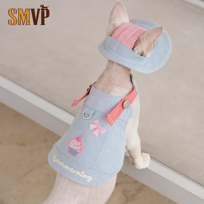 

Summer Refreshing Blue Ice Cream Harness and Leash Set Cottonhairless Cat Clothessuitable for Devon Rex and Sphynx Cats
