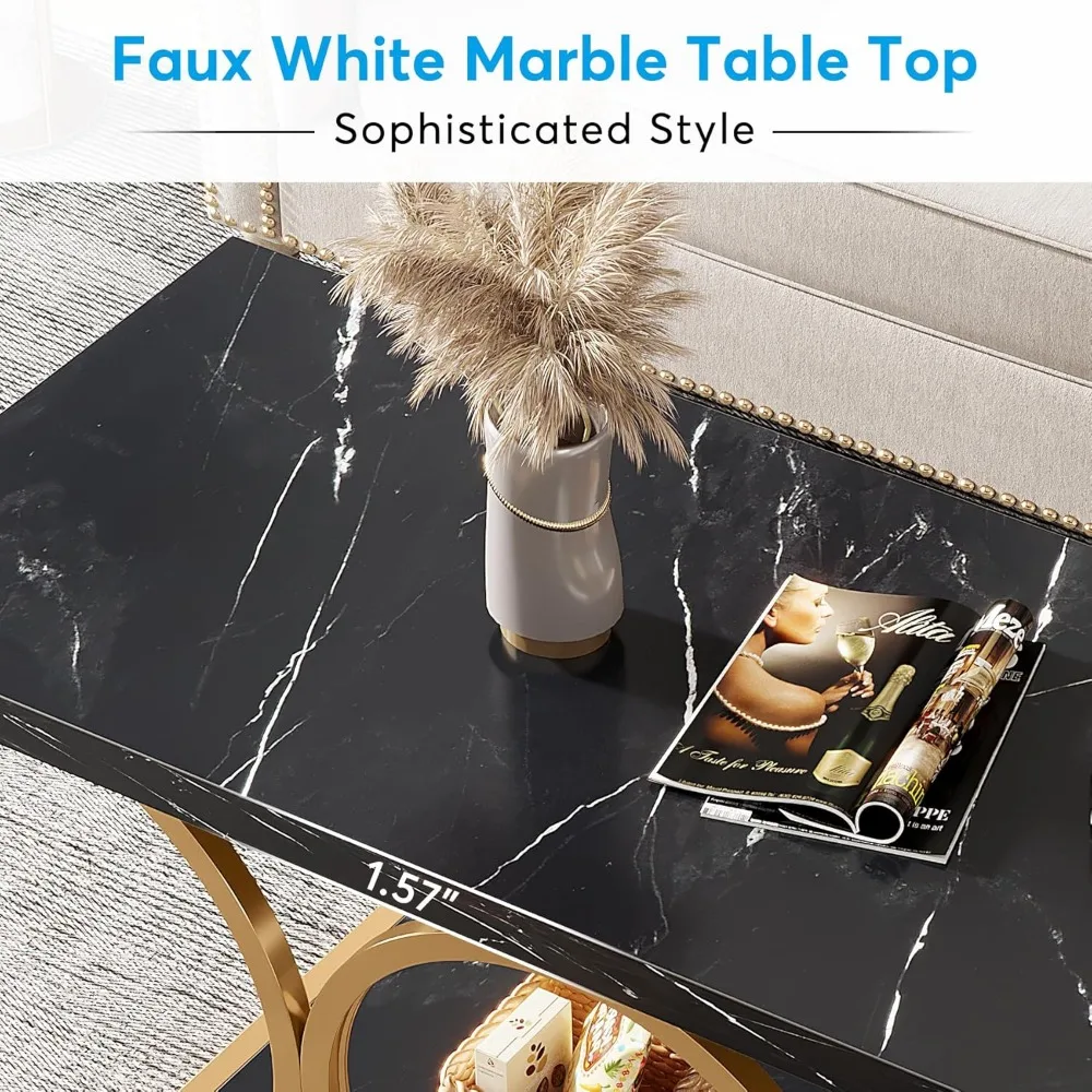 Rectangle Coffee Table, 47.24-inch Modern Coffee Tables for Living Room, 2-Tier Faux Marble Wood Coffee Table