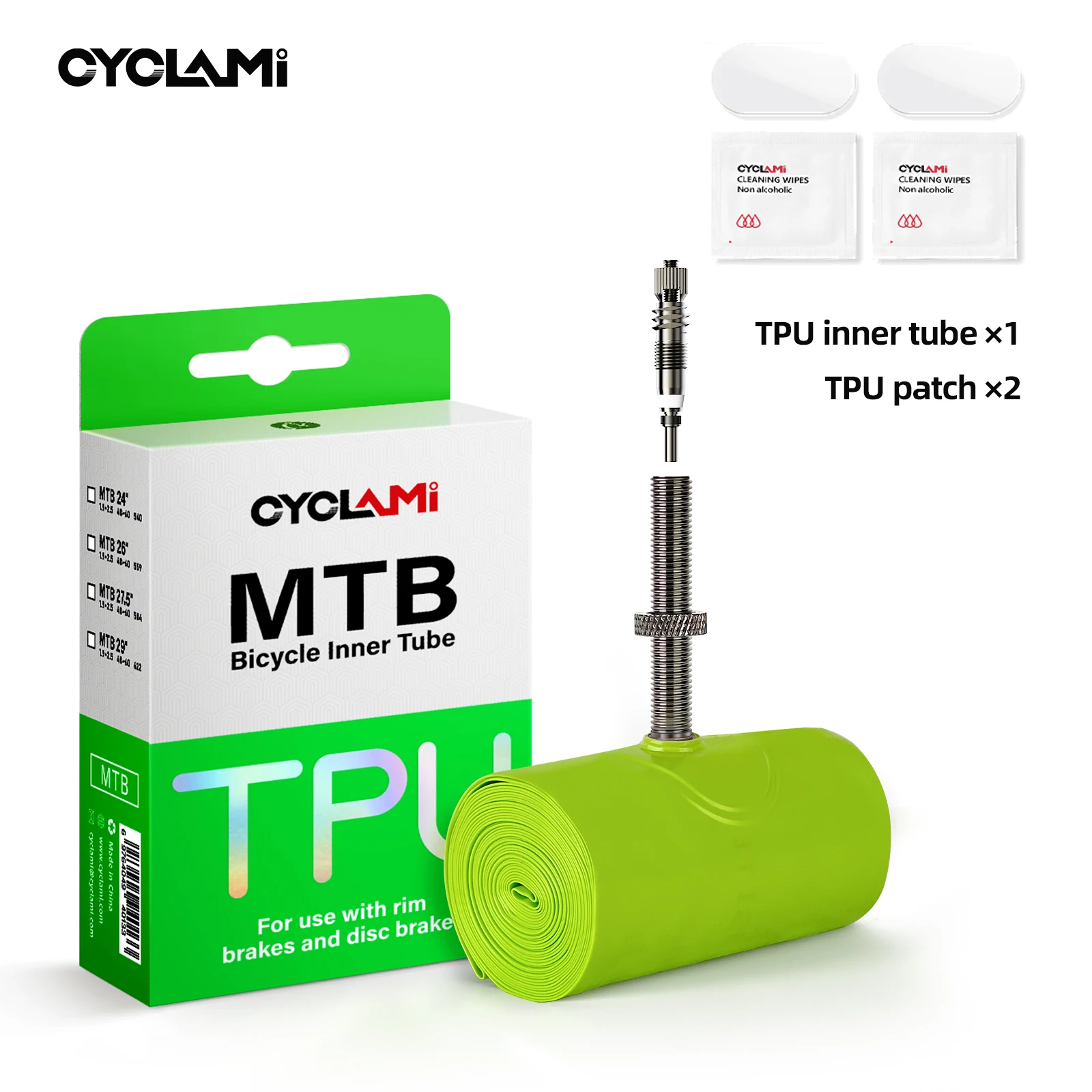 AliExpress CYCLAMI 2-Piece Suit TPU Ultralight MTB Bike Inner Tube 26/27.5/29 inch For 559 584 622 Tires Metal French Valve Length 45mm