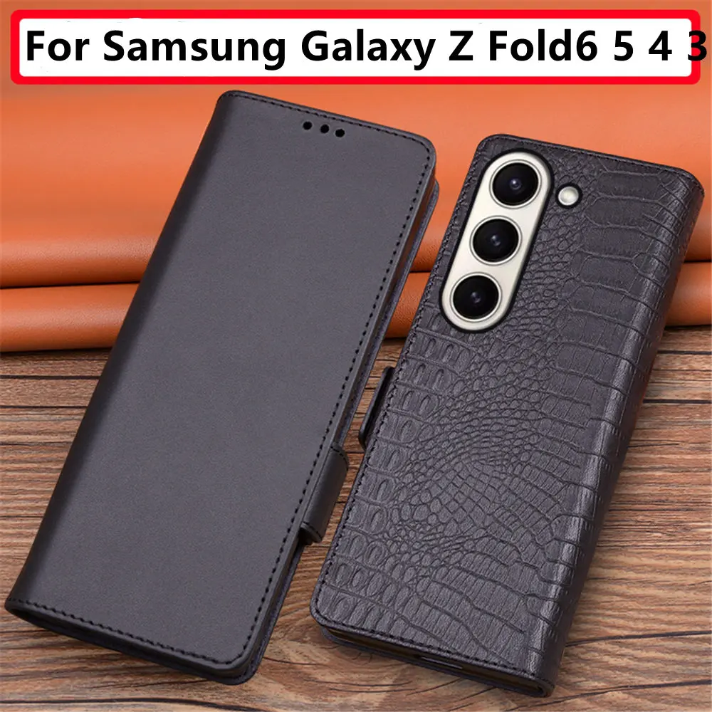 Magnetic Genuine Leather Crocodile Case for Samsung Galaxy Z Fold6 5 4 Business Armor Cover