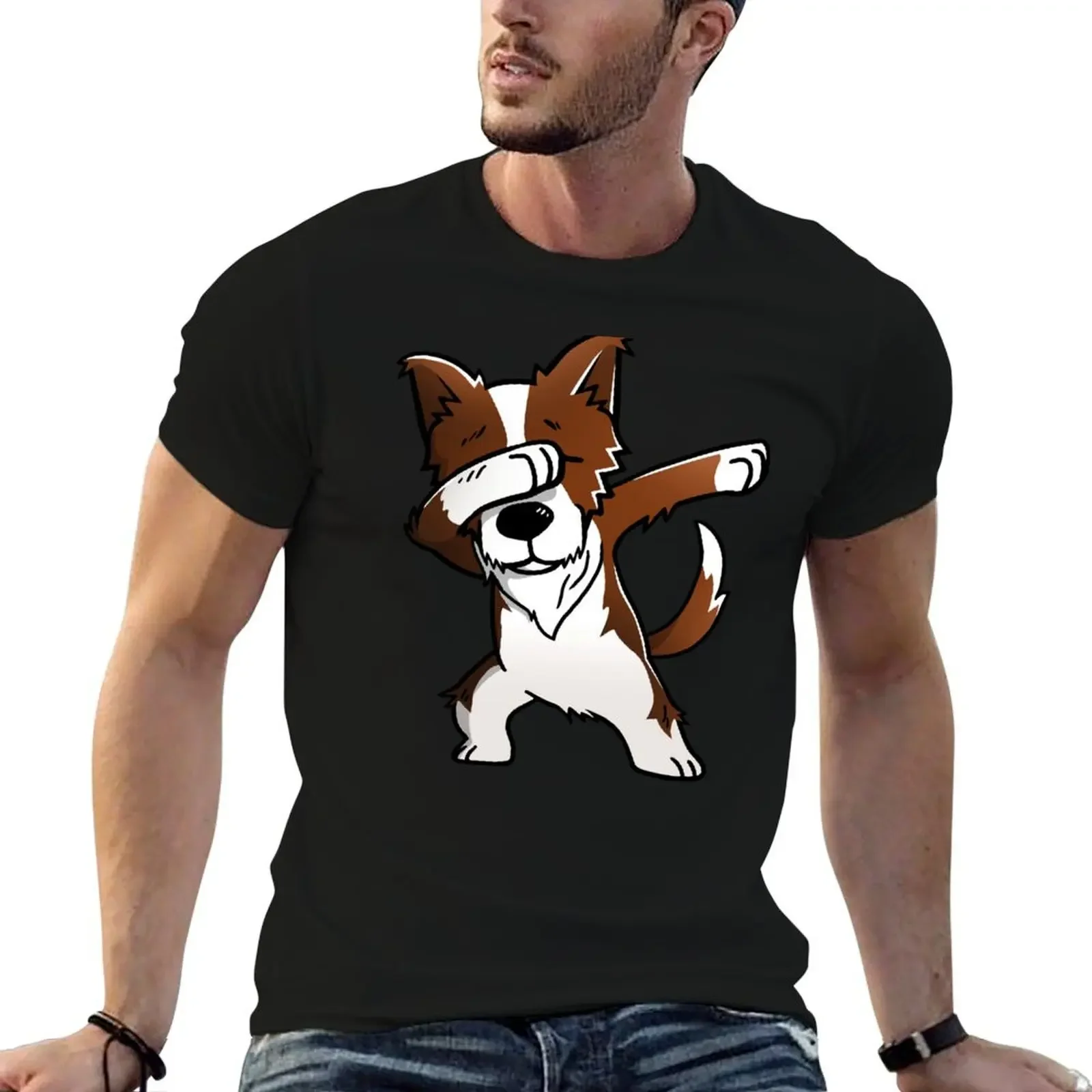 

Dabbing Red Border Collie T-Shirt oversized tops mens workout shirts