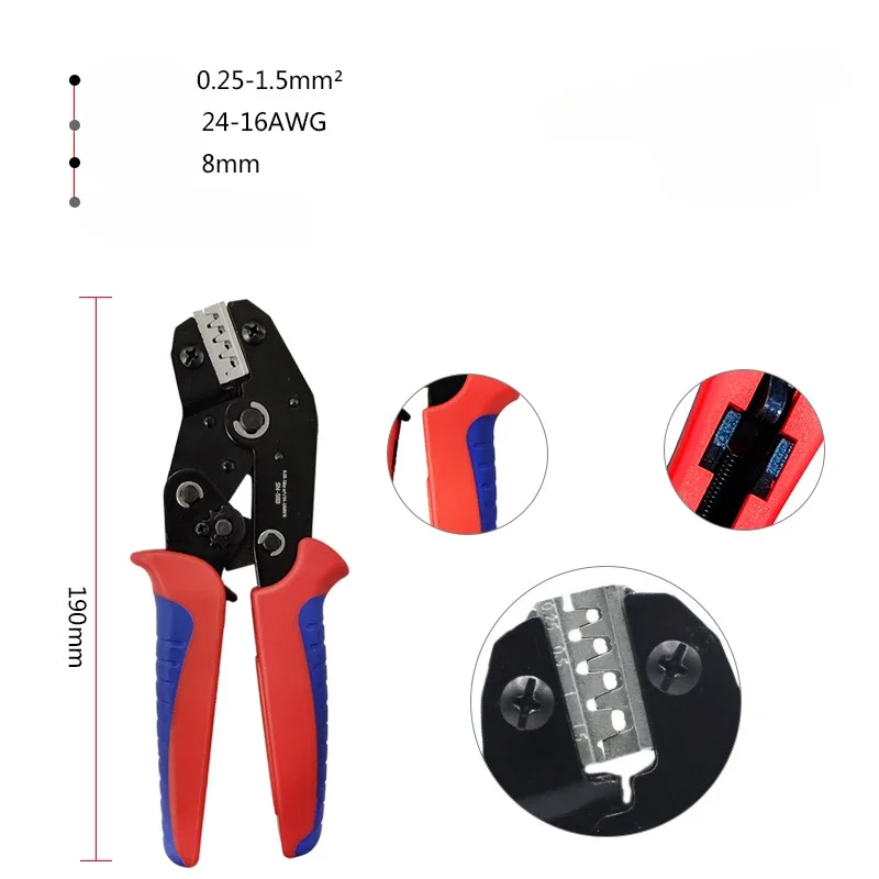 

BIESUO Ratchet Crimping Tool SN-58B Crimping Pliers XH2.54/DuPont2.54/2.8/4.8/6.3/uninsulated/ 0.5-1.5mm ²/ AWG24-16