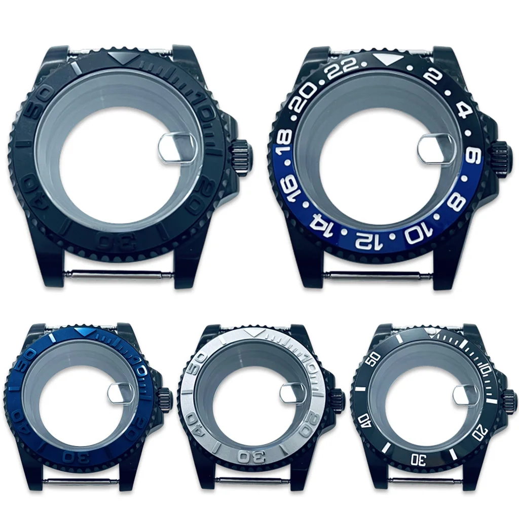 High Quality 40mm NH34 NH35 NH36 NH38 NH39 NH70 ETA2824 PT5000 Black GMT Watch Case With Ceramic Bezel Sapphire Glass Waterproof