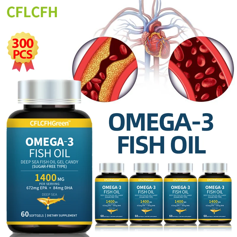 High Quality Fish Oil Omega3 Capsules Blood Vessels Cleansers For Eye Joint Skin Heart Health Blood Lipids Cleanse 60/180/300Pcs