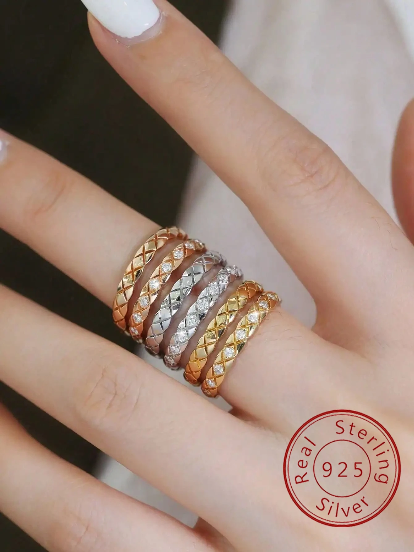 

925 Sterling Silver Fashionable Rhombic Interval Zircon Ring For Women Anniversary Party Personalized High Quality Fine Jewelry