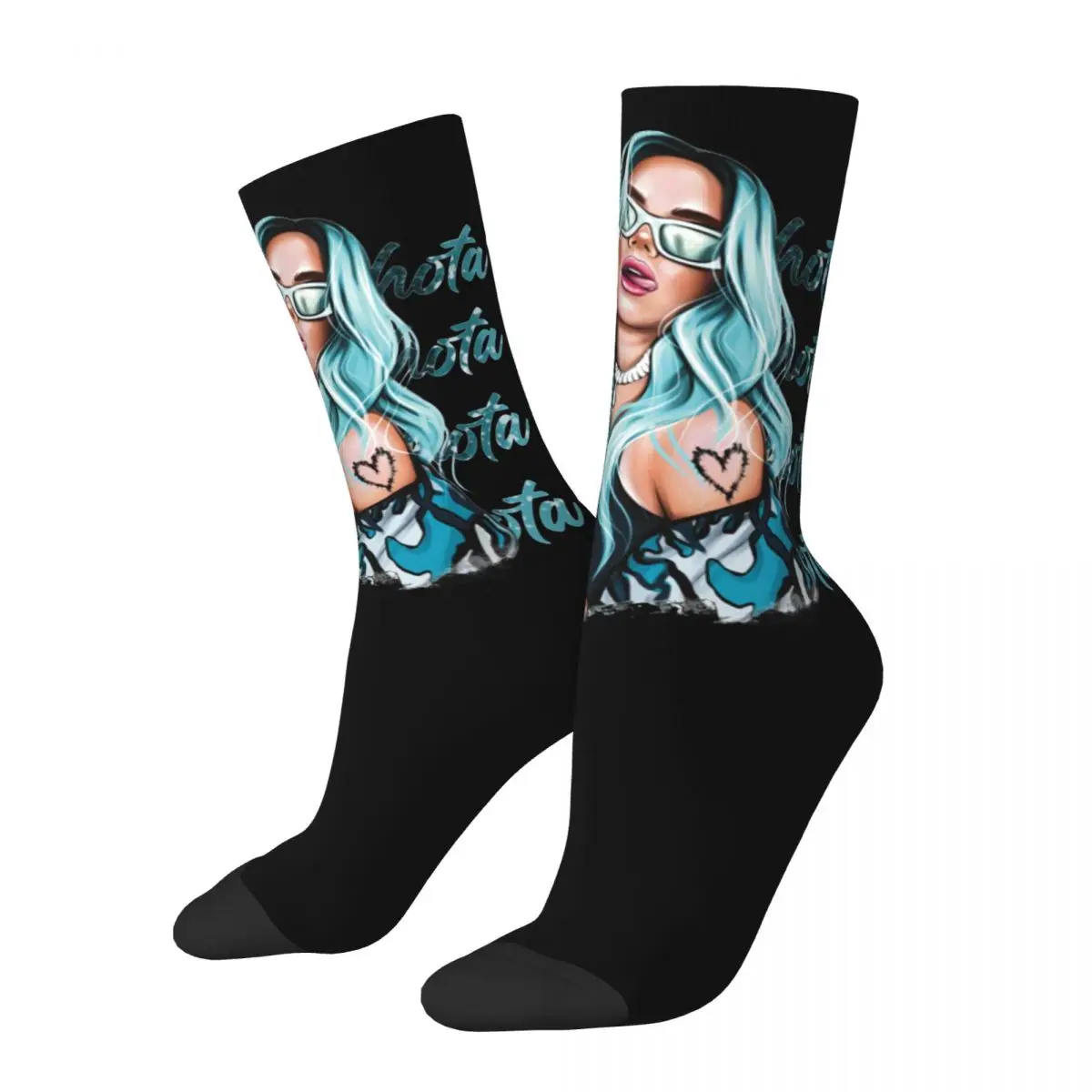 Harajuku Karol G With Blue Hair Bichota Basketball Socks Polyester Long Socks for Unisex Non-slip