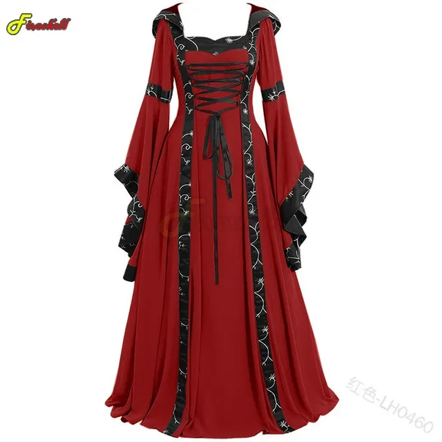 Women Steampunk Medieval Dress Renaissance Gothic Cosplay Costume Hooded Long Dress Women Retro Fancy Clothes Halloween 5XL