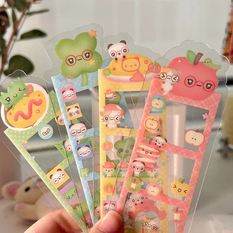 1 Piece Kawaii Creative Design Bookmark for Book Transparent Sweet Cartoon PVC Bookmark Tab Panda Apple Anime Bookmark Kids Gift