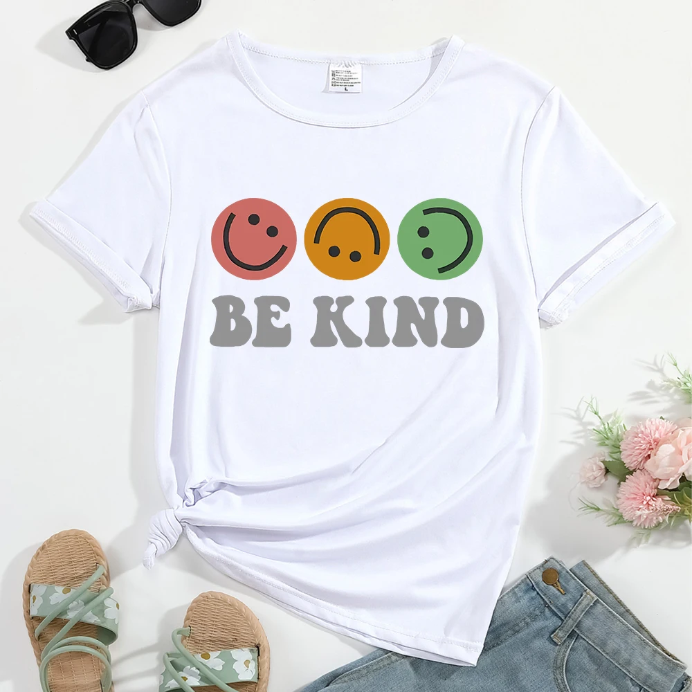 Women's T-shirt Be Kind Pattern Print Round Neck Tshirt Summer Casual Streetwear Female Clothing Top Tees Comfortable Breathable