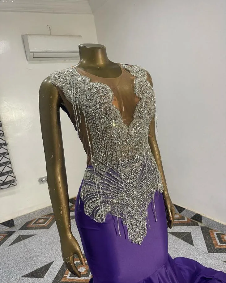 Vestido de fiesta de niña negro púrpura lavanda para mujer vestido de recepción de cumpleaños de noche de malla transparente de cristal de diamante plateado personalizado