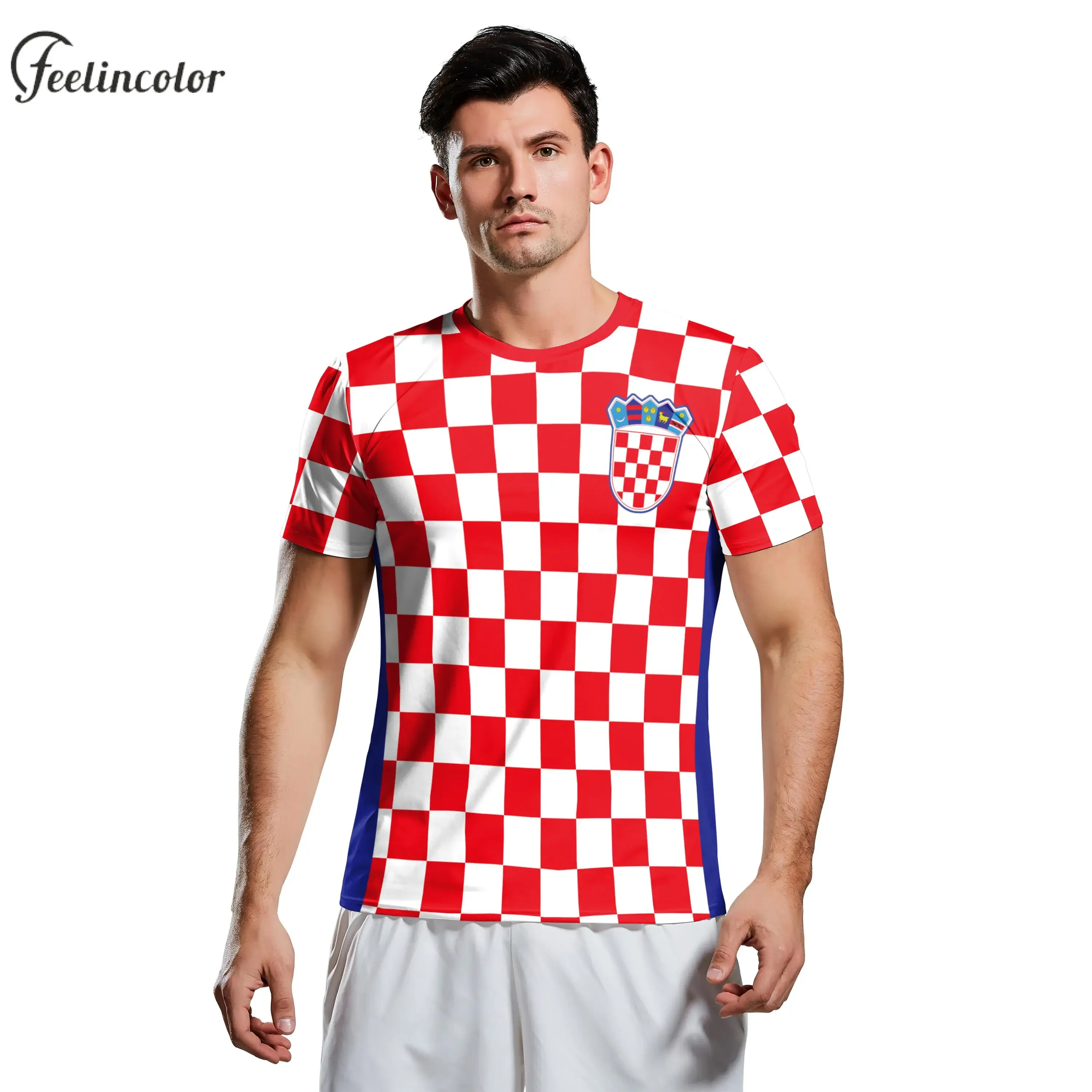 European Cup Croatia T-Shirt for Men HR Flag Tee Shirts Fashion 18 Soccer Top Red White Grid Football Jerseys Unisex Clothing