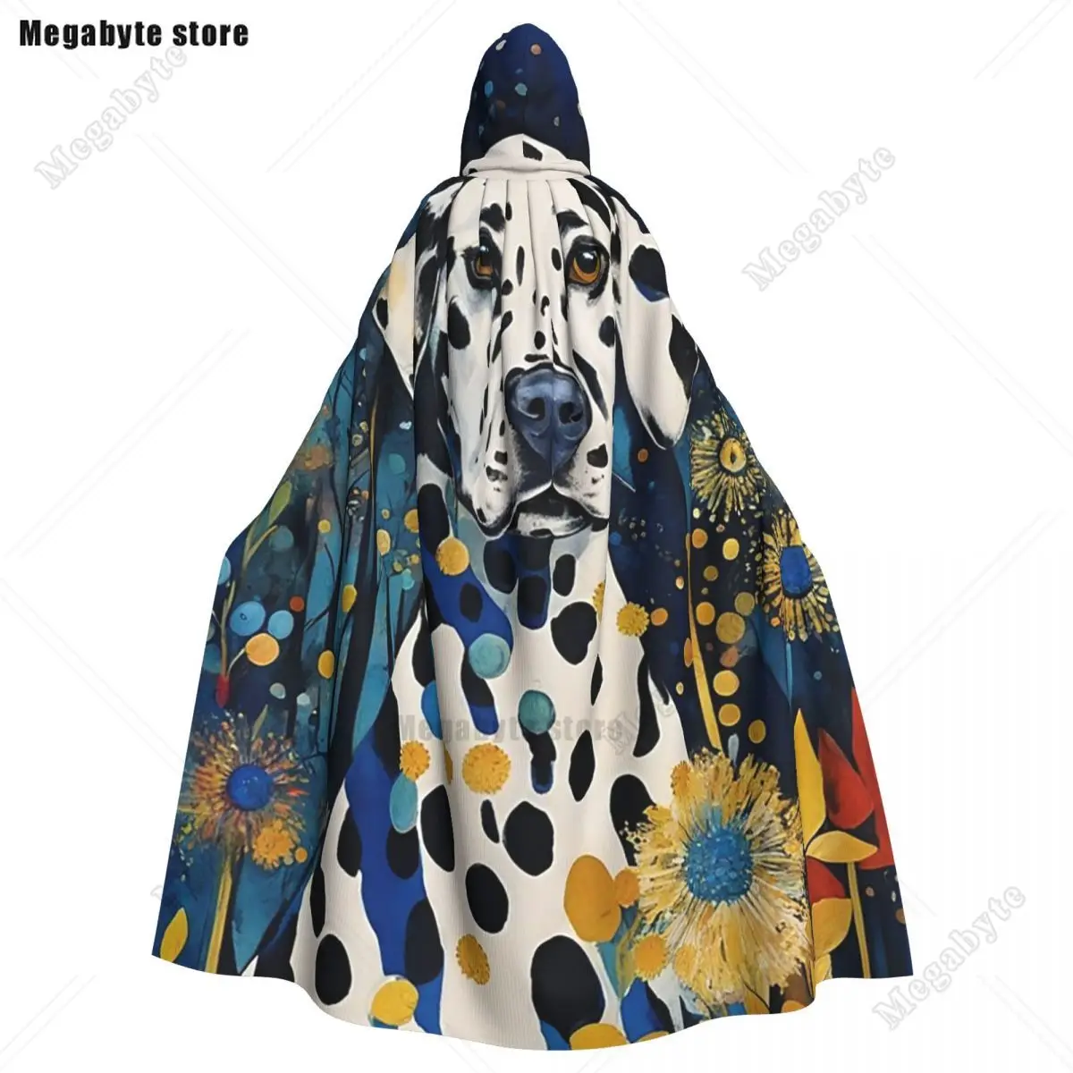 A Dalmatian Dog Among Fantastic Flowers Long Hooded Cloak Witch Medieval Costume Cosplay Cape HalloweenCoat Adult Unisex