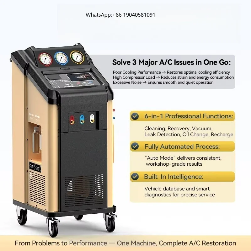 AC100 A/C Recovery and Flushing Machine Fully Automatic for R134a/R1234yf Professional Garage Equipment