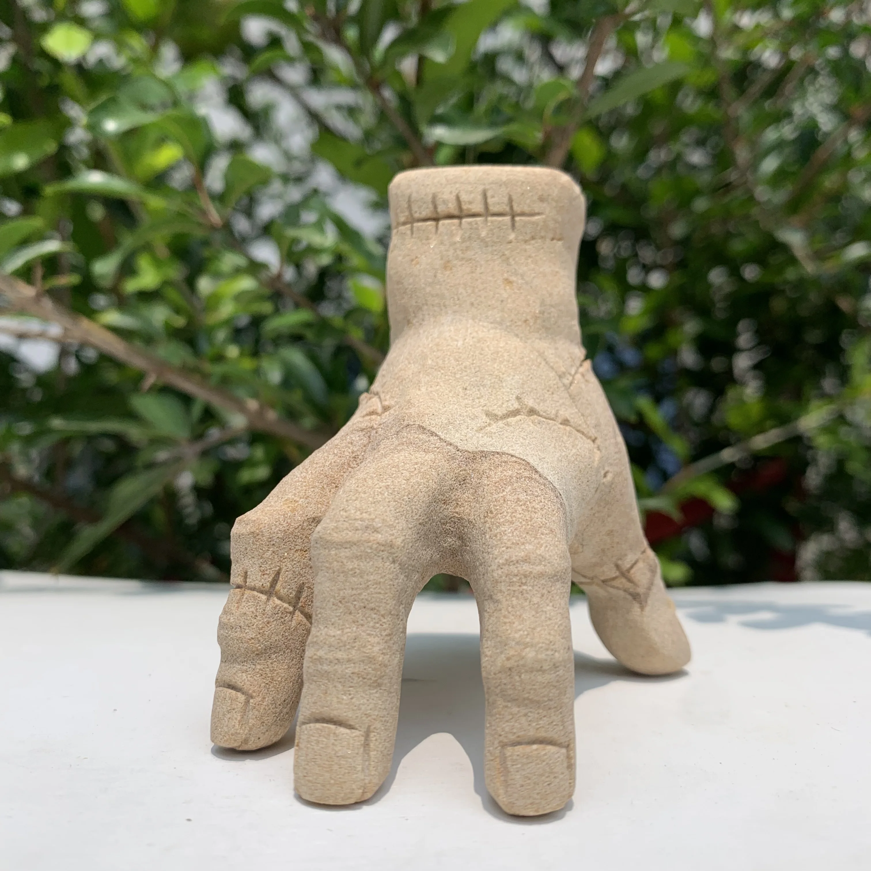 Natural Wood grain stone carved Hand shape statue