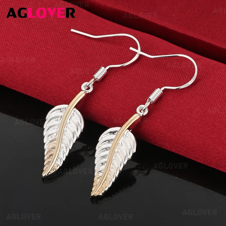 

AGLOVER 925 Sterling Silver Color-Separated Feather Earrings Classic Cute Women'S Banquet Party Jewelry
